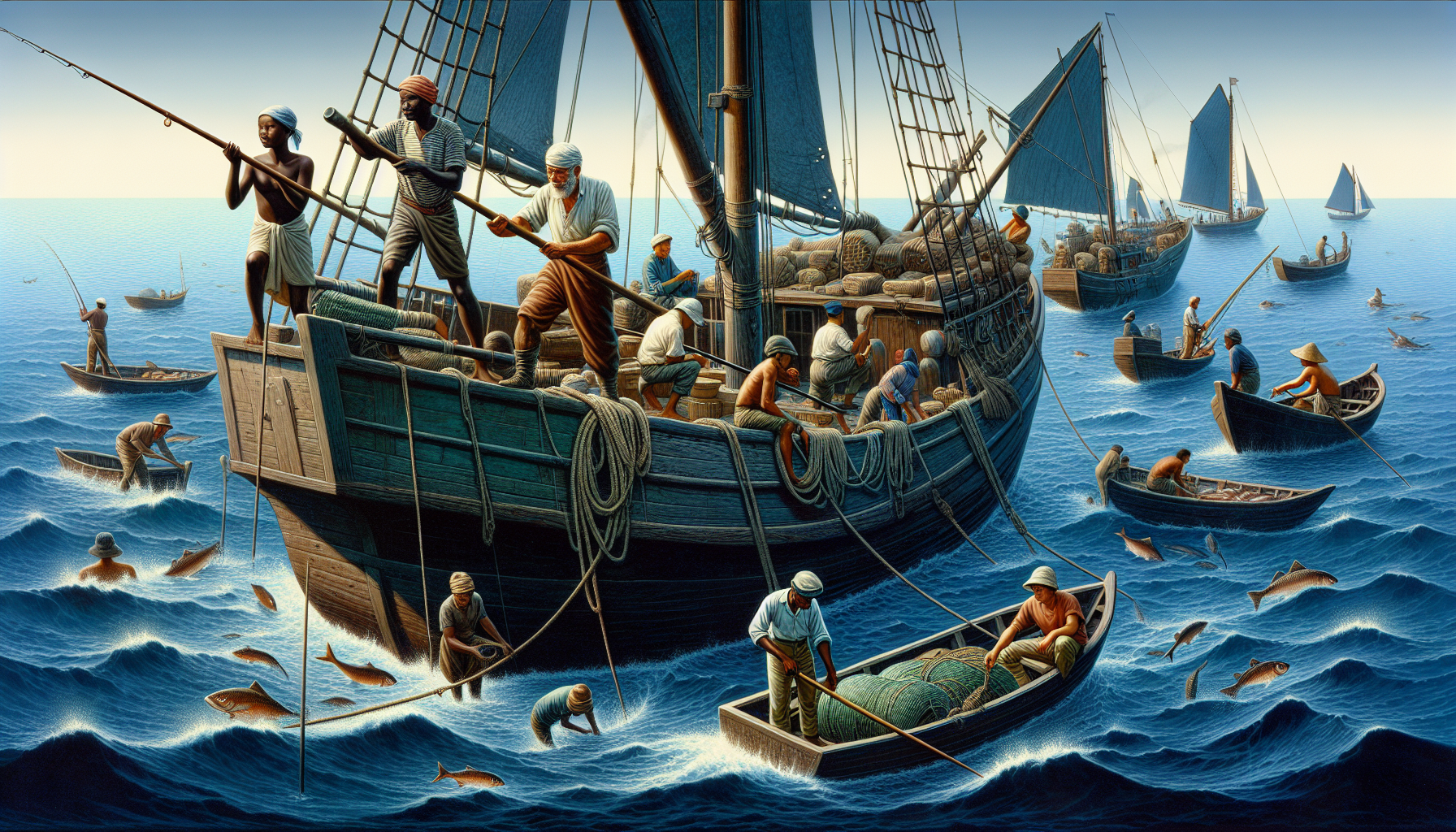 Nghề đánh cá: Con người vùng biển đã lâu lắm rồi đã phụ thuộc vào nghề đánh cá để kiếm sống. Họ đi ra khơi bằng những chiếc thuyền, tàu cá để chìm sứt lòng đại dương và đánh bắt cá.