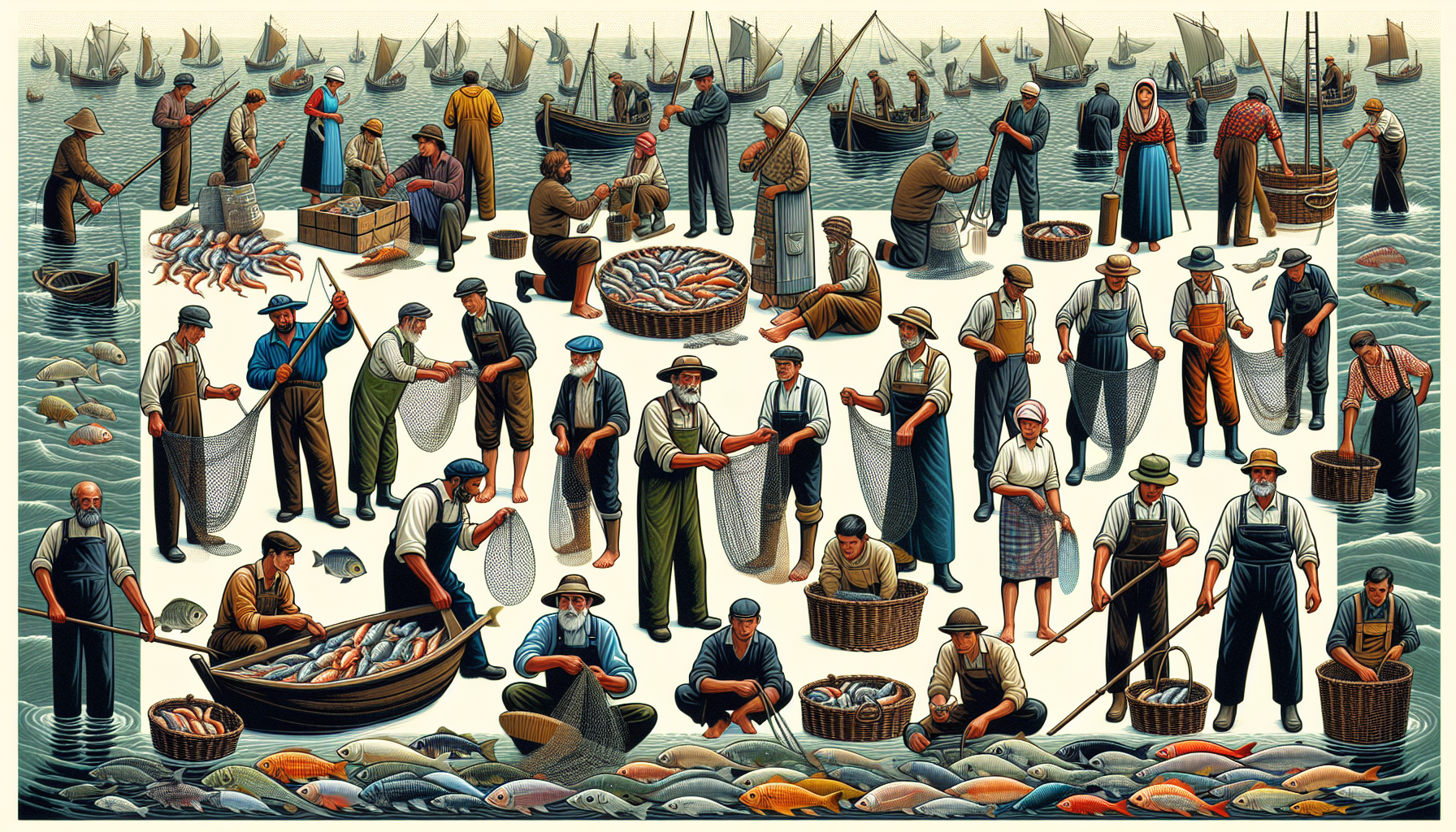 Ngư dân: Ngư dân là nghề truyền thống chủ yếu của người dân sống ven biển. Họ phụ thuộc vào biển cả để kiếm sống bằng cách đánh cá, lưới bắt hải sản.