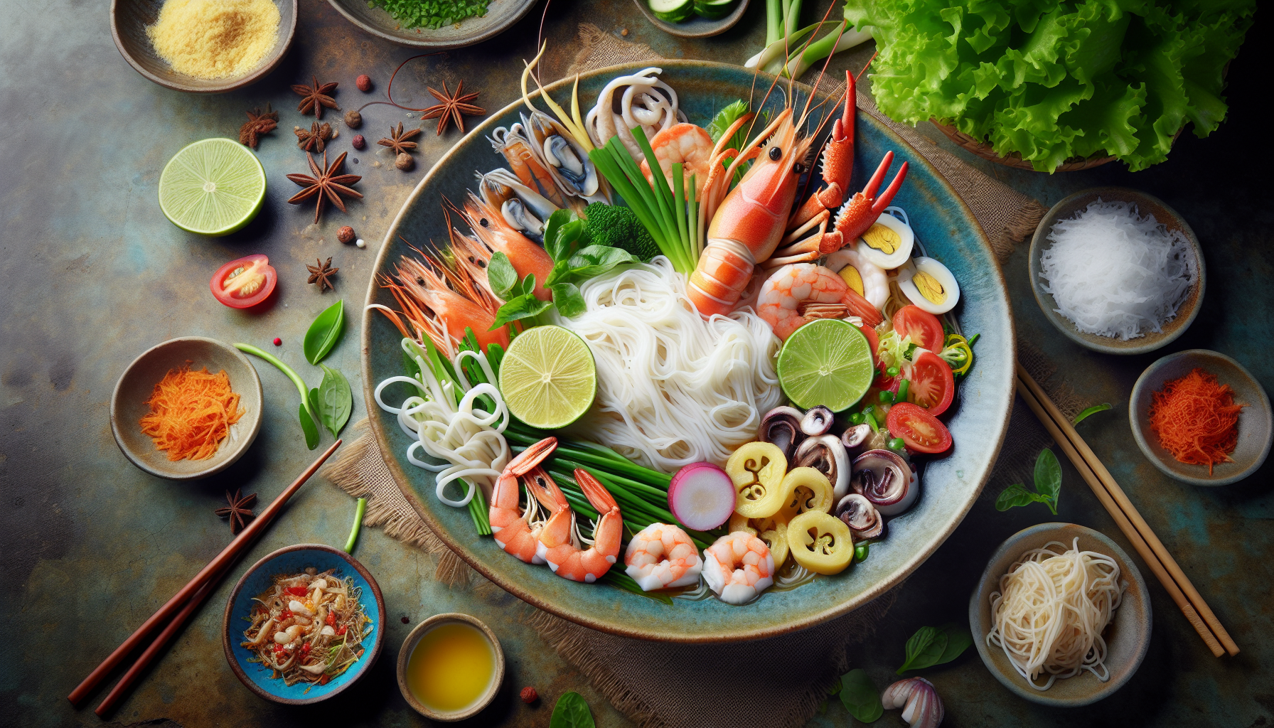 Mì Quảng – một món ăn đặc trưng của Đà Nẵng với sợi mì mềm, tôm, cua, mực và nhiều loại rau sống.